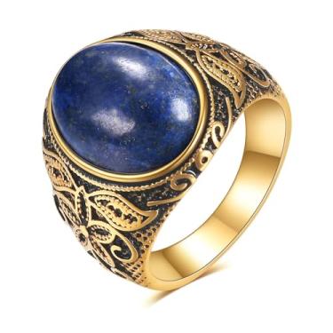 Imagem de LXBQYSTO Anel de casamento retrô grande pedra olho de tigre turquesa para homens anéis de aço inoxidável gótico clássico, 8.5, Aço inoxidável, Turquesa sintética