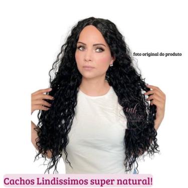 Imagem de Peruca Cacheada 70cm Com Silk Top Preta Fibra Futura Premium - Mhair