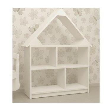 Imagem de Estante Infantil Casinha Branca MDF  114x100cm  Prateleiras para Livro