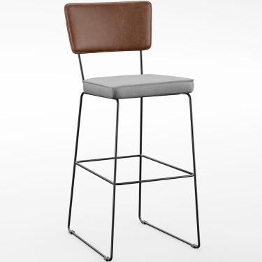 Imagem de Banqueta Alta Cozinha Allana L02 Marrom Linho Cinza