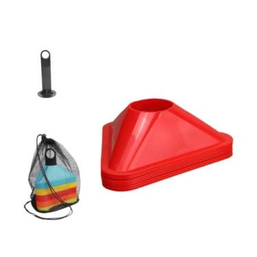 Imagem de oshhni 10 peças de cones triangulares de futebol para treinamento de agilidade de futebol com suporte marcador de campo de para gramado de, Vermelho