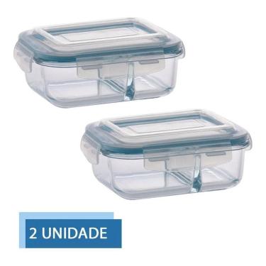 Imagem de Jogo Com 2 Potes 1040Ml Marmita Hermético Divisória Cor Vidr