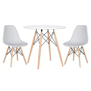 Imagem de Loft7, Kit - Mesa redonda Eames 80 cm branco + 2 cadeiras Eiffel Dsw Cinza claro