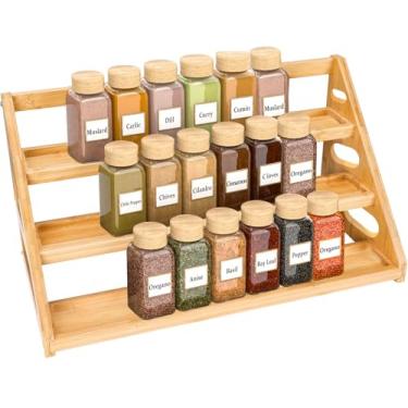 Imagem de Banlilus Suporte para temperos – Organização de temperos em camadas para armário – Prateleira de especiarias de bambu de 3 camadas para bancada