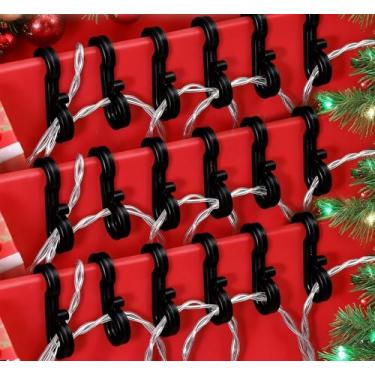 Imagem de 20 clipes de luz de Natal para pendurar luzes externas ganchos de calha de plástico à prova de intempéries, suporte de lâmpada para pendurar em telhas para decoração de árvore de Natal de Halloween