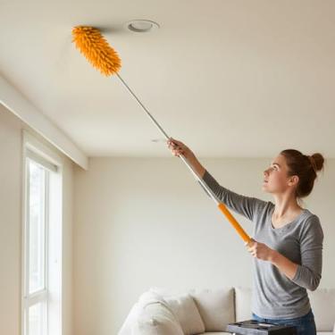 Imagem de Espanadores para limpeza com haste de extensão - espanador extensível de alto alcance, espanadores de microfibra laváveis para canto de tetos domésticos