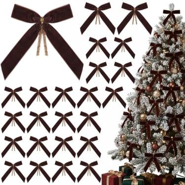 Imagem de Riceshoot 24 peças de laços de veludo de 12 cm para árvore de Natal laços de guirlanda rústica vintage gravata torcida de Natal para petiscos, padaria, sacos de doces, embrulho de presente para