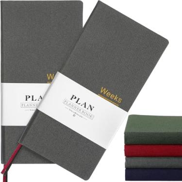 Imagem de Fuyoooo Agenda portátil com 2 peças, plano semanal, sem data, mês, semana, mini caderno fino, agenda para escritório de estudantes viajantes (cinza)