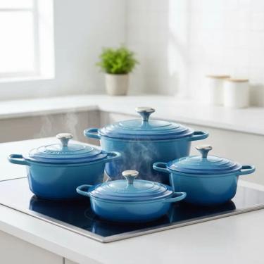 Imagem de  Panelas Caçarolas Cerâmica 4peças 4mm Indução Azul Chef Florença