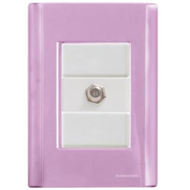 Imagem de Cj Tomada conexão TV SAT Coaxial Giz Rosa Tramontina completo pronto -