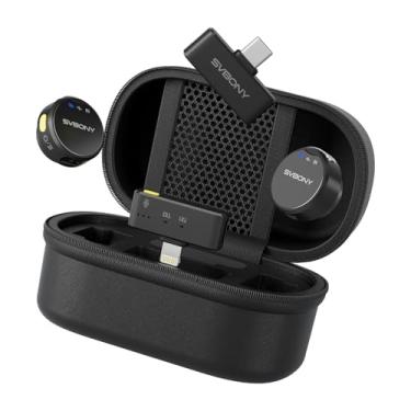 Imagem de SVBONY Microfone Lavalier sem fio, microfone Lav com capa de carregamento, alcance de 70 metros, microfone de lapela de 48 kHz/24 bits para vlog de vídeo, entrevista, transmissão ao vivo para iPhone
