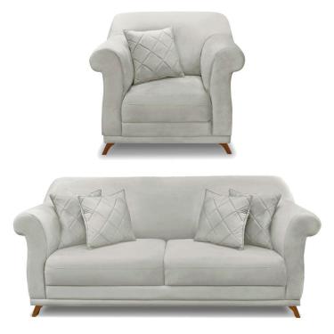 Imagem de Kit Poltrona E Sofá 2 Lugares 1,60m Veludo Cinza Prata