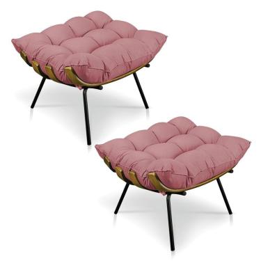 Imagem de Kit 2 Puffs Costela Suede Base Metálica Pallazio Rosê