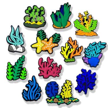 Imagem de MONRADO 12 peças de pingentes de sapato com tema oceano, decorações subaquáticas coloridas de recifes de corais, estrelas do mar, algas marinhas para tamancos, sandálias e sapatos, lembrancinhas de