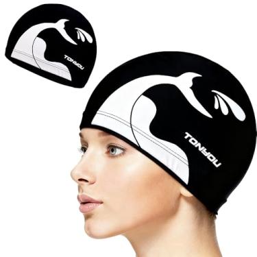 Imagem de Touca de natação unissex adulto inquebrável padrão impermeável e confortável, peixe