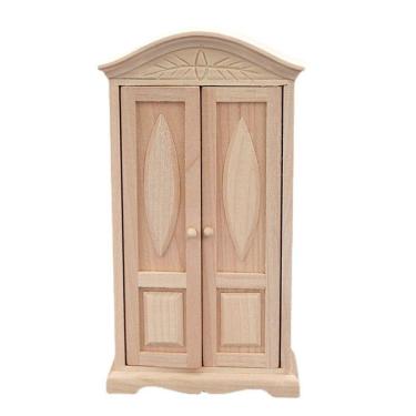 Imagem de Armário de casa de bonecas em miniatura em madeira inacabada em escala 1:12