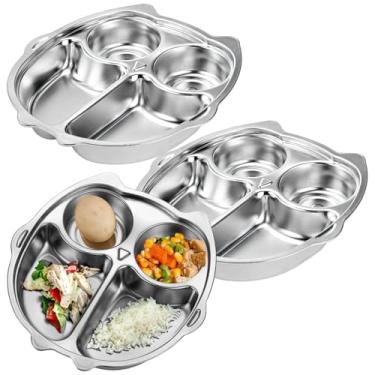 Imagem de Placas divisórias de aço em forma de coruja, pratos divididos seguros para crianças, adequado para máquina de lavar louça com bordas arredondadas