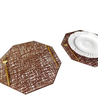 Imagem de Jogo Americano Octagonal Sextavado Kit 4 ou 6 Peças Redondo 38cm Mesa Posta (4 UNIDADES BRONZE)
