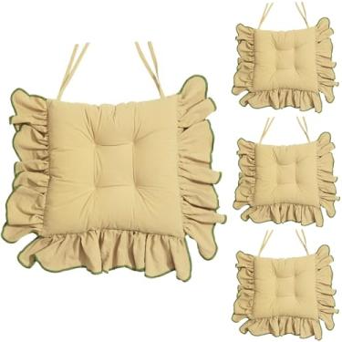 Imagem de 4 Pack Cotton Ruffles Chair Cushion For Dining Chairs, 16IN Soft Comfortable Chair Pads With Ties Farmhouse Country Seat Cushion For Kitchen Chairs Office Chairs(E)