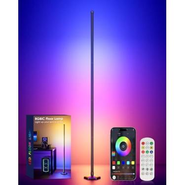 Imagem de YIKBIK RGB+W Candeeiro de chão de canto, 165 cm que muda de cor 24 V LED com aplicativo Bluetooth branco frio, controle remoto, sincronização de música, lâmpada de suporte moderna, 16 milhões de cores