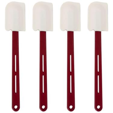 Imagem de Quatro espátulas de silicone de 35,56 cm, raspadores antiaderentes com pegadores de plástico vermelho, ferramentas tolerantes ao calor e fáceis de lavar