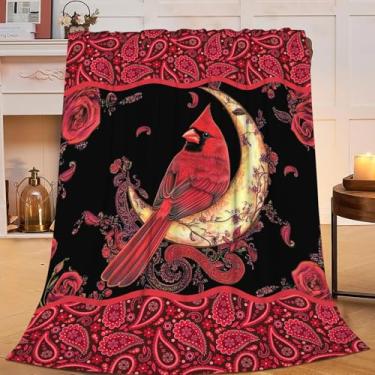 Imagem de Cobertor cardinal Cardinals Moon Throw Red Bird Cobertor de Natal de flanela para decoração aconchegante de lã felpuda quente macia leve presentes para amantes, meninas, mulheres, homens, meninos
