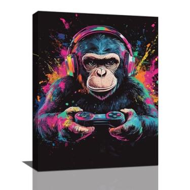 Imagem de Olivine Arte de parede de gorila, decoração de parede com imagens de Banksy, pintura de macaco grafite, impressões coloridas em tela de videogame, arte emoldurada para banheiro, quarto, sala de estar