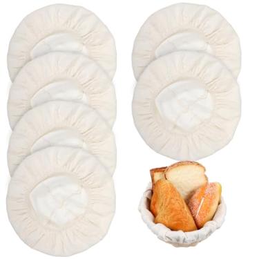 Imagem de 6 peças de forro de pano Banneton universal para impermeabilização de pão, forro de cesta de vime natural de 25 cm para cesta oval redonda, à prova de pão, assar em casa, massa, pães (cesta não