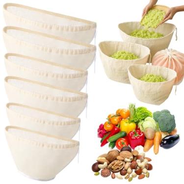 Imagem de Mindsoft 6 peças de sacos de algodão para enchimento de pano de queijo em forma de tigela reutilizável saco de leite de nozes de algodão para coar sacos de coar reutilizáveis para suco, leite de soja
