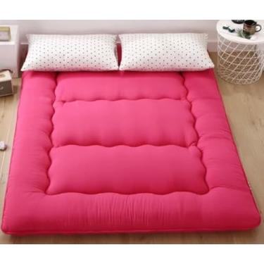 Imagem de BEYTLYE Colchão de chão futon japonês almofada de dormir dobrável, tapete de tatame portátil para acampamento, vermelho, completo (203 x 119 cm)
