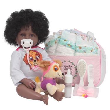 Imagem de Boneca Reborn Bebê Menina Negra Com Bolsa Kit Acessórios - Cegonha Reb