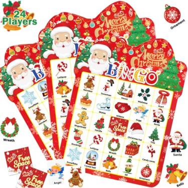 Imagem de Christmas Bingo Game for Kids - 24 Players Holiday Bingo Cards Adults Large Groups Christmas Games for Family Activities Classroom Xmas Party Gifts Supplies