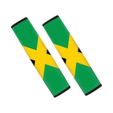 Imagem de Xalvoria Pacote com 2 almofadas para cinto de segurança de carro com bandeira da Jamaica – Tecido macio premium, confortável e de suporte – Ideal para carros, caminhões, SUVs – mostre seu orgulho