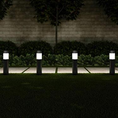 Imagem de Pure Garden Luzes de poste de luz Solar Path, conjunto de iluminação de estaca externa de aço inoxidável de 15 a 38 cm para jardim, paisagem, quintal, garagem, passarela (preto)