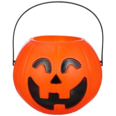 Imagem de Halloween Candy Bucket, 5.5" Jack-O-Lantern Round Pail, Plastic Orange Goodies Holders for Trick-Or-Treat Halloween Party Supply