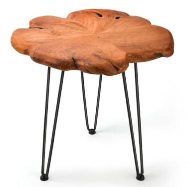 Imagem de Mesa de centro Natural Edge, 40 cm x 40 cm x 52 cm A, mesas de chá de madeira para sala de estar com pernas de gancho de cabelo de metal, suporte de vaso de flores de madeira