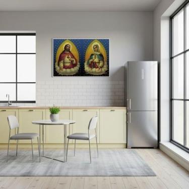Imagem de Quadro Decorativo Jesus Cristo e Maria Mãe Deus - 50x70cm Cor:Moldura 