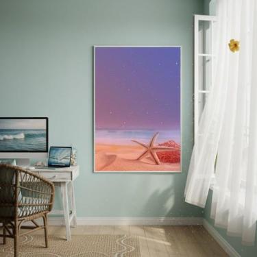Imagem de Quadro Decorativo Anoiteceu Na Praia - 70x50cm Cor:Moldura Branca - Qu