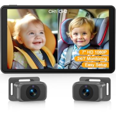 Imagem de Thybro Câmera De Carro Para Bebê Para 2 Crianças - Monitor De Tela Dividida De 7 Polegadas, Câmeras Duplas Hd 1080P, Visão Noturna, Rotação De 360°, Câmera De Fácil Instalação No Banco Traseiro Para