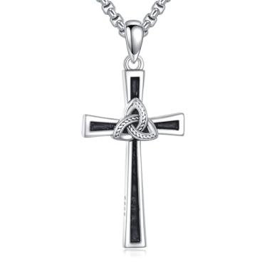 Imagem de HKPATOP Colar com cruz e pingente de crucifixo de prata esterlina, joias religiosas, presentes para mulheres e homens, Sem Pedra Preciosa