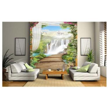 Imagem de Papel De Parede Paisagem Castelo Cachoeira 3D Dav33 - Você Decora