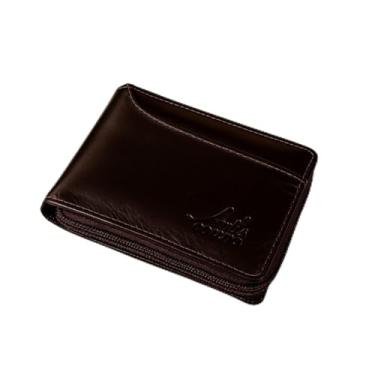 Imagem de Carteira Masculina Couro Legítimo Premium Porta Cartão Frontal Opcional Bolso Externo fechamento zíper (Marrom Escuro)