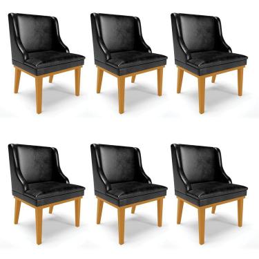 Imagem de Kit 06 Cadeiras Liz Corano Base Fixa Madeira Castanho Preto