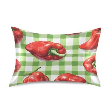 Imagem de Blueangle Fronha de cetim pimentão vermelho para cabelo e pele, fronha de seda, tamanho padrão (50,8 x 66 cm) - Capas de travesseiro de cetim refrescantes com fecho de envelope (214)