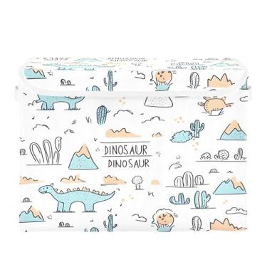 Imagem de SEHANY Cestas de armazenamento engraçadas de dinossauro com tampas, organizador de caixa de armazenamento dobrável, caixas de armazenamento de armário de tecido para roupas cobertor de escritório