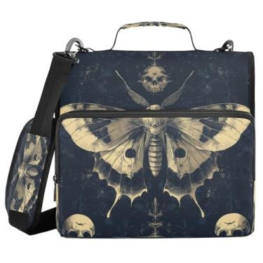 Imagem de Blueangle Fichário com zíper de caveira Moth Dead, bolsa de fichário de 3 anéis de 3 cm comporta 500 páginas, organizador de zíper com vários bolsos com alça ajustável e alça (284)