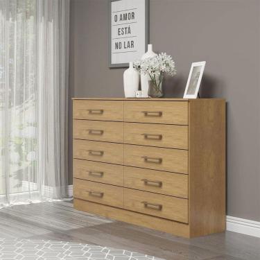 Imagem de Cômoda Grande 10 Gavetas 117x92cm Mdp 3017 Menu Móveis Carvalho