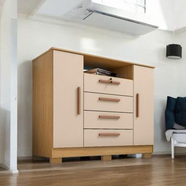 Imagem de Cômoda Reforçada London Luxo 2 Portas E 4 Gavetas Carvalho Off White