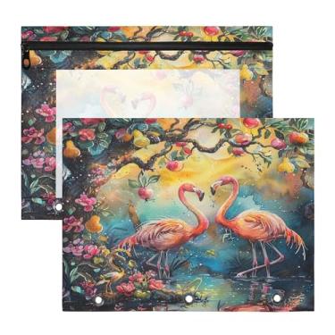 Imagem de SEHANY Pasta de lápis flamingo rosa com 3 anéis - bolsa de documentos com zíper tamanho A4 com janela transparente para sala de aula, escritório, 2 peças