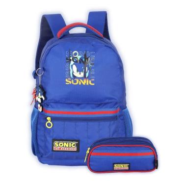 Imagem de Kit Mochila Sonic Costas E Estojo Kids Escolar Meninos Azul